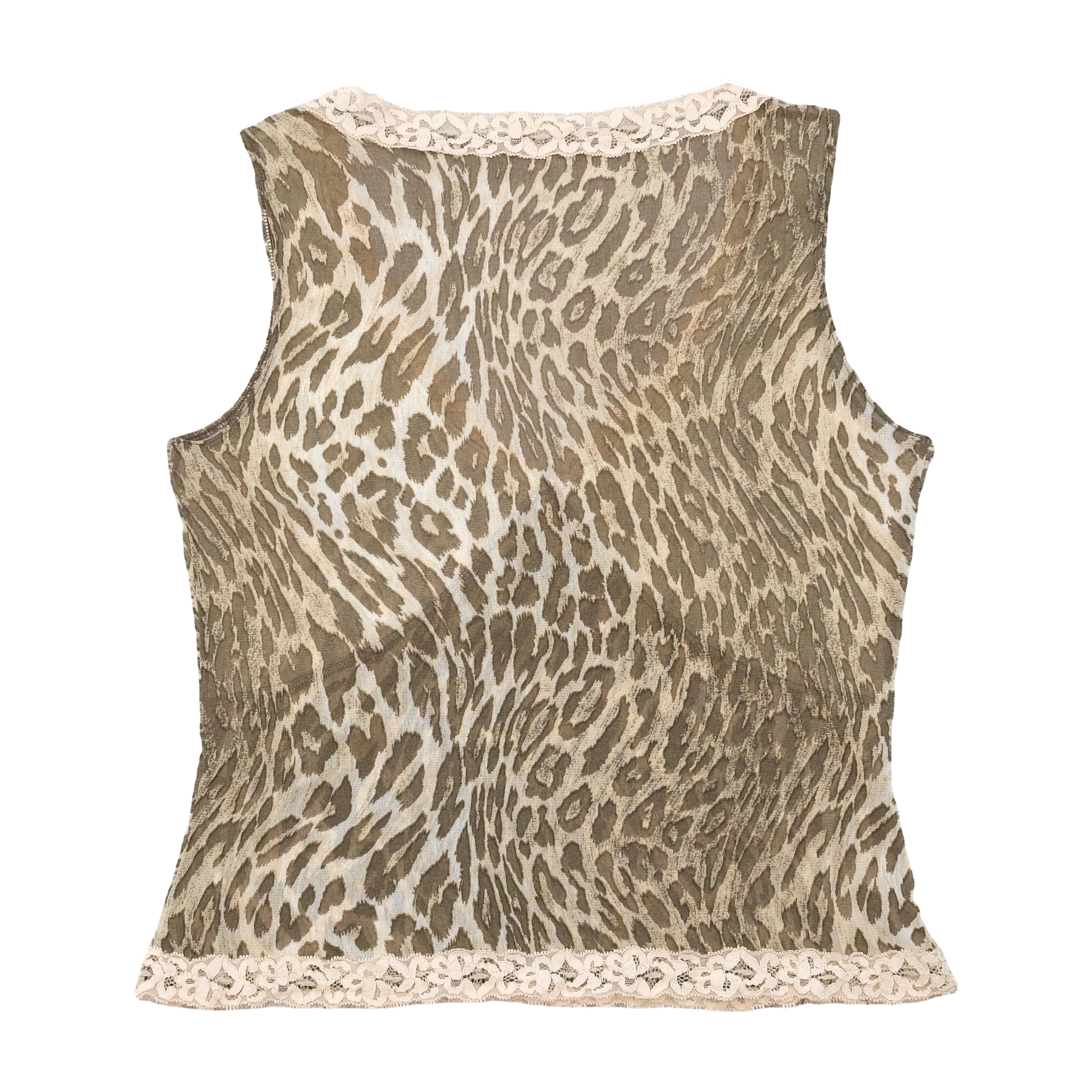 Top de alças Comma, com estampado de Leopardo e Acabamento em renda