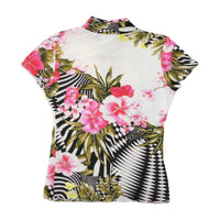 Vintage Floral Zebra Print Keyhole Blouse