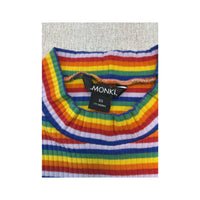 Monki Rainbow Striped Ribbed Cotton Mock Neck T-Shirt