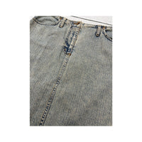 Kookai Light Wash Denim Midi Skirt with Raw Frayed Hem