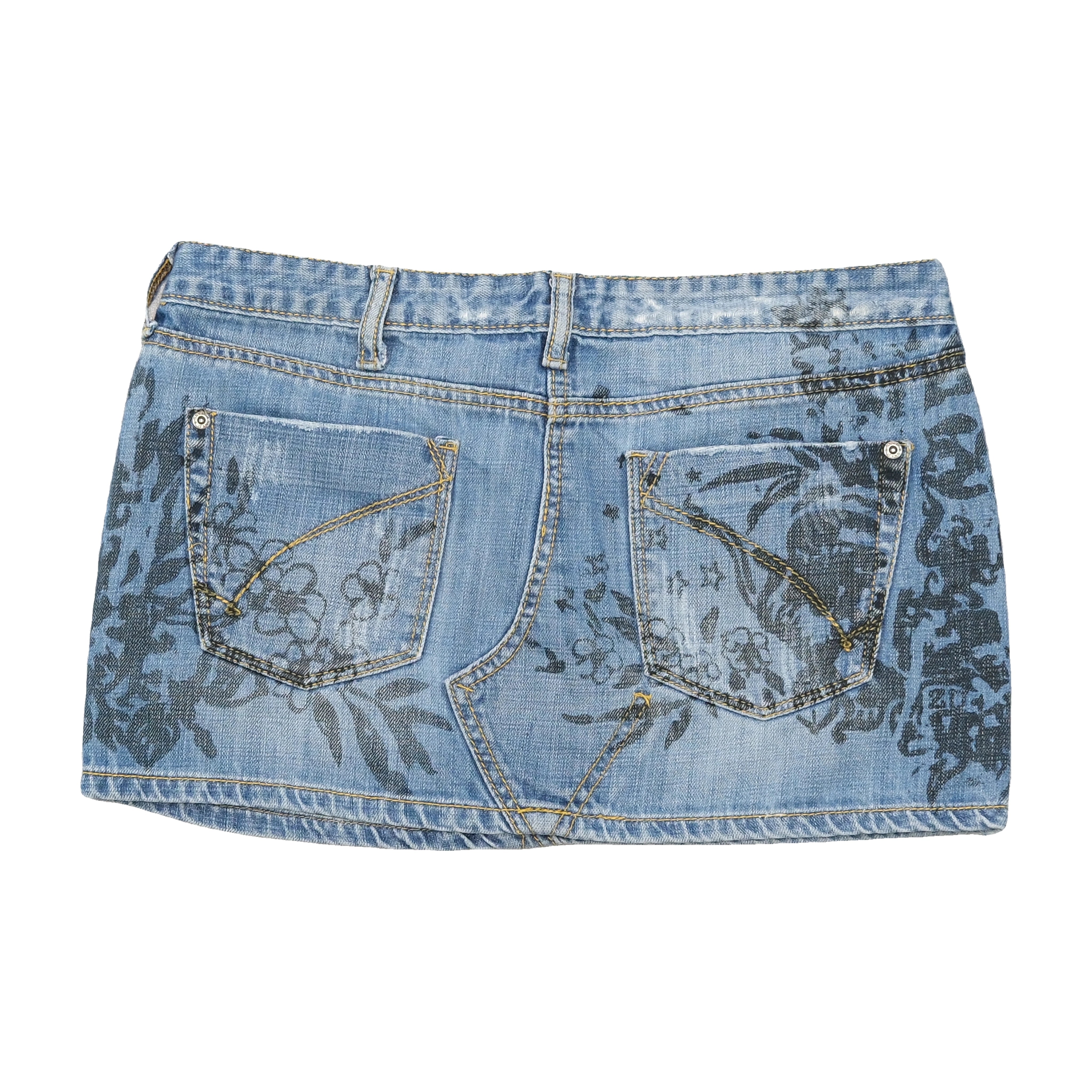 Monica's Jeans Floral Print Denim Mini Skirt