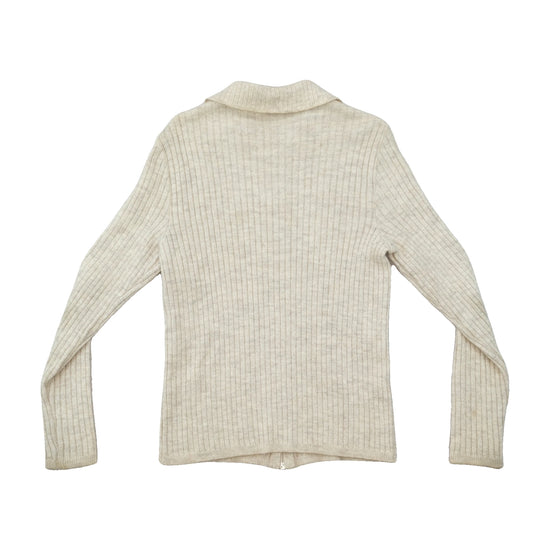 Rib Knit Zip-Up Collared Sweater