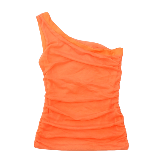 Orange One-Shoulder Ruched Blouse Top