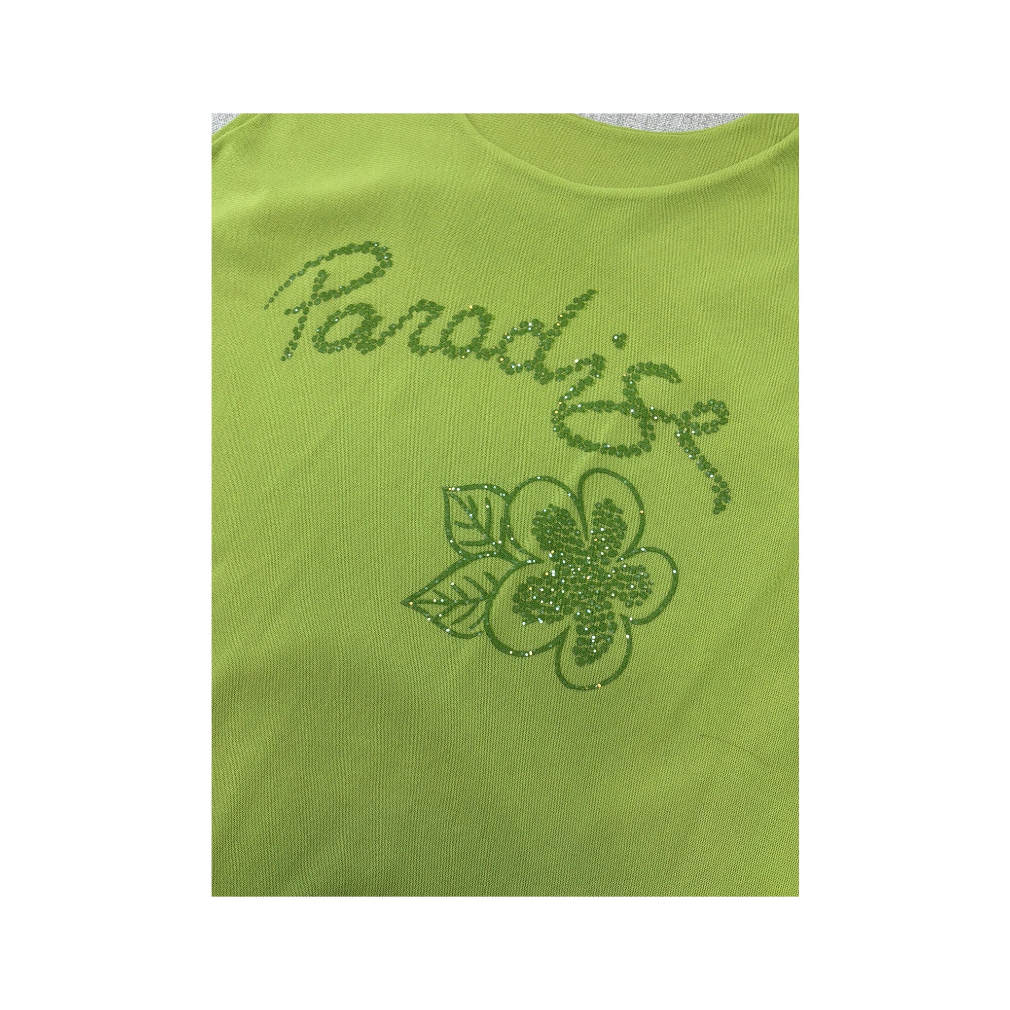 Y2K Lime Green Glitter Paradise Floral Cotton Tank Top