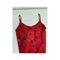 Asymmetrical Ruffled Hem Rose Floral Print Chiffon Slip Dress