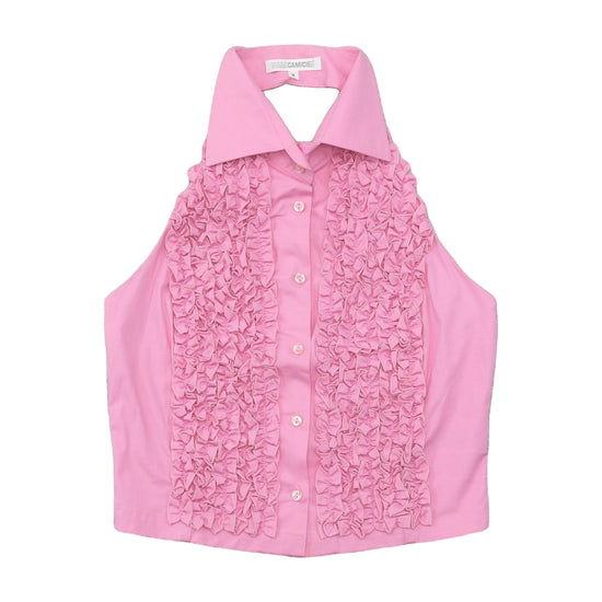 Nara Camicie Ruffle Front Sleeveless Cotton Blouse