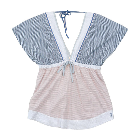 Blusa Replay com decote em V Profundo e xadrez Patchwork