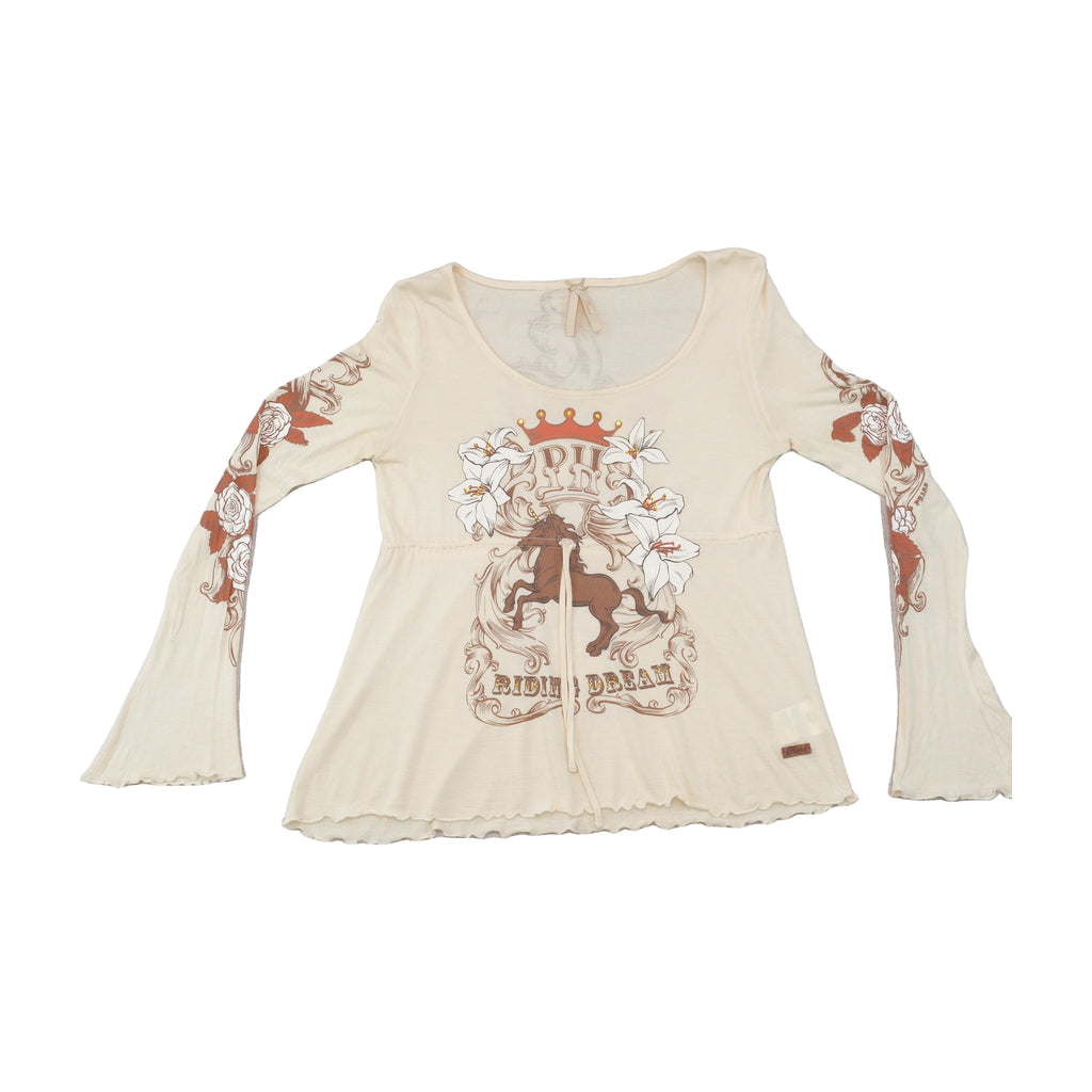 Blusa Phard Y2K em Mistura de Lã de Manga de Sino com estampado floral