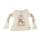 Blusa Phard Y2K em Mistura de Lã de Manga de Sino com estampado floral