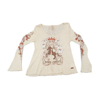 Blusa Phard Y2K em Mistura de Lã de Manga de Sino com estampado floral