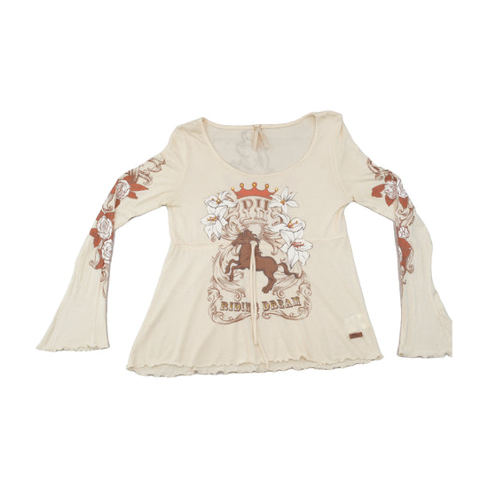 Phard Y2K Floral Graphic Bell Sleeve Wool Blend Blouse