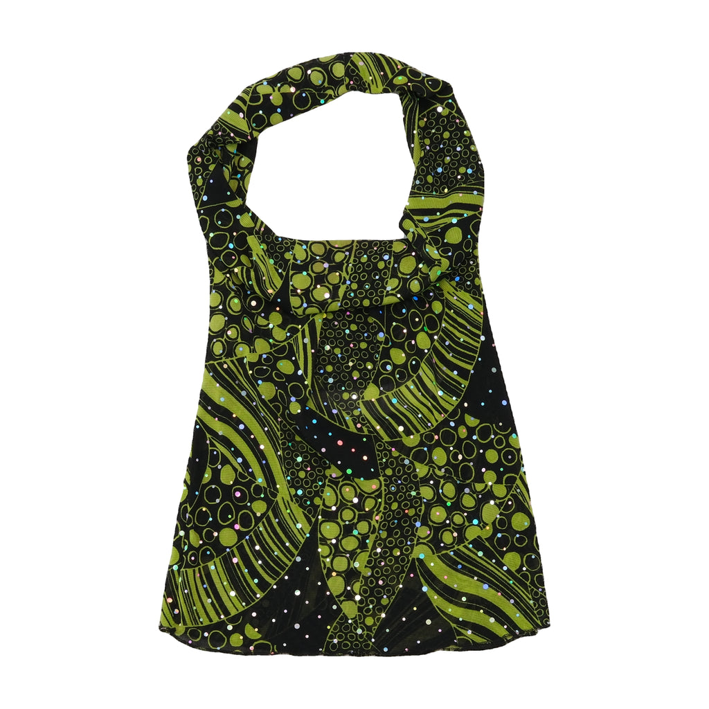 Top de alças Halter com estampado abstrato e Glitter