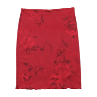 Red Rose Print Satin Slip Skirt