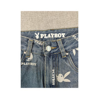 Playboy Allover Bunny Logo Print Wide Leg Denim Jeans