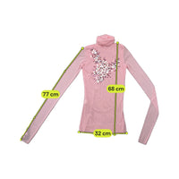 Pink Sequin Embellished Mesh Turtleneck Blouse