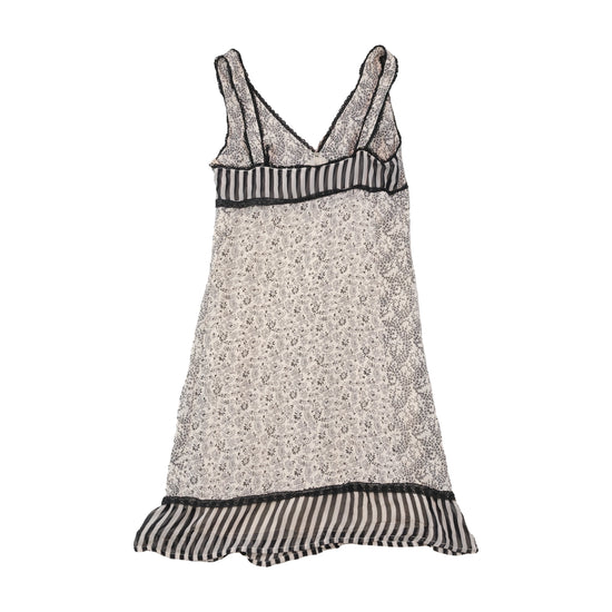 Vestido Lingerie Aniye By a preto e branco com estampado Misto e Acabamento em renda