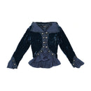 Nelles Vintage Velour Button-Up Ruffled Jacket