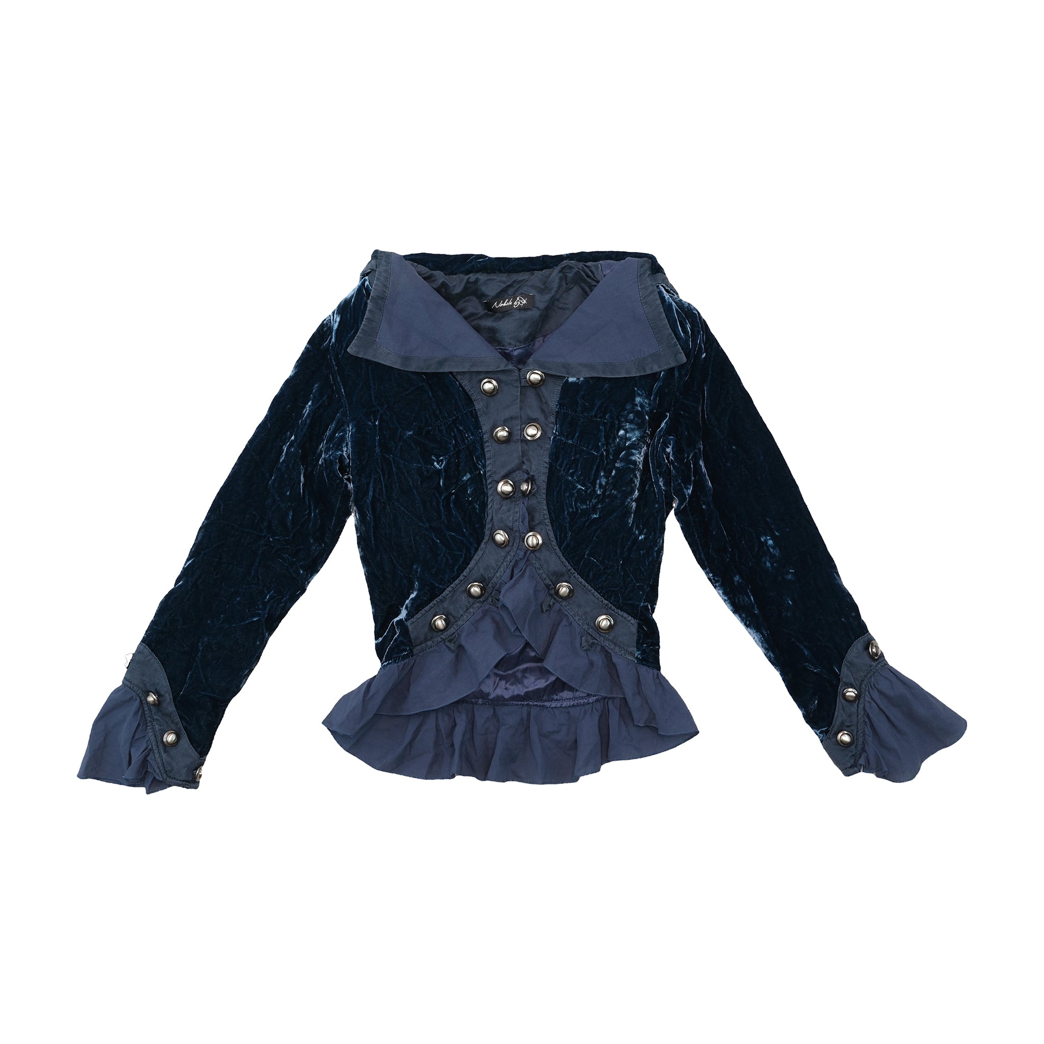 Nelles Vintage Velour Button-Up Ruffled Jacket