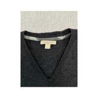 Burberry Wool V-Neck Sweater with Check Elbow Patches