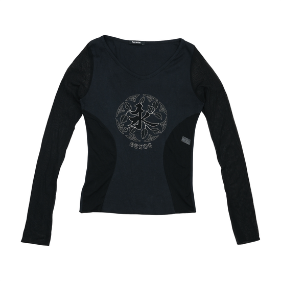 Camisa Nexos preta de Manga Comprida Bordada com mangas em Rede