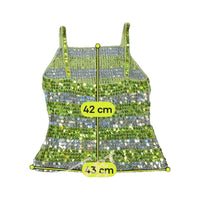 Sequin-Embellished Green & Silver Crochet Cotton Blend Camisole Shirt