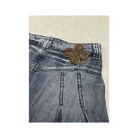 Miss Sixty Denim Mini Skirt with Flap Pockets and Clover Appliqué