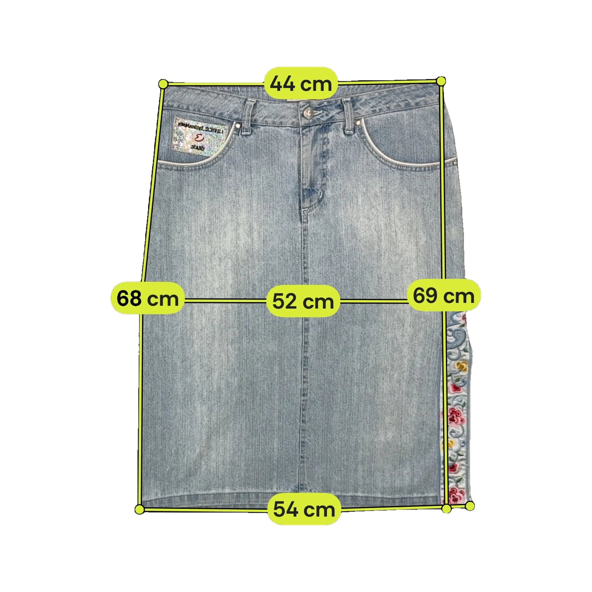 Emmanuel Schvili Embroidered Side Panel Light Wash Denim Skirt