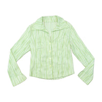 Vintage Textured Green Stripe Button Up Shirt
