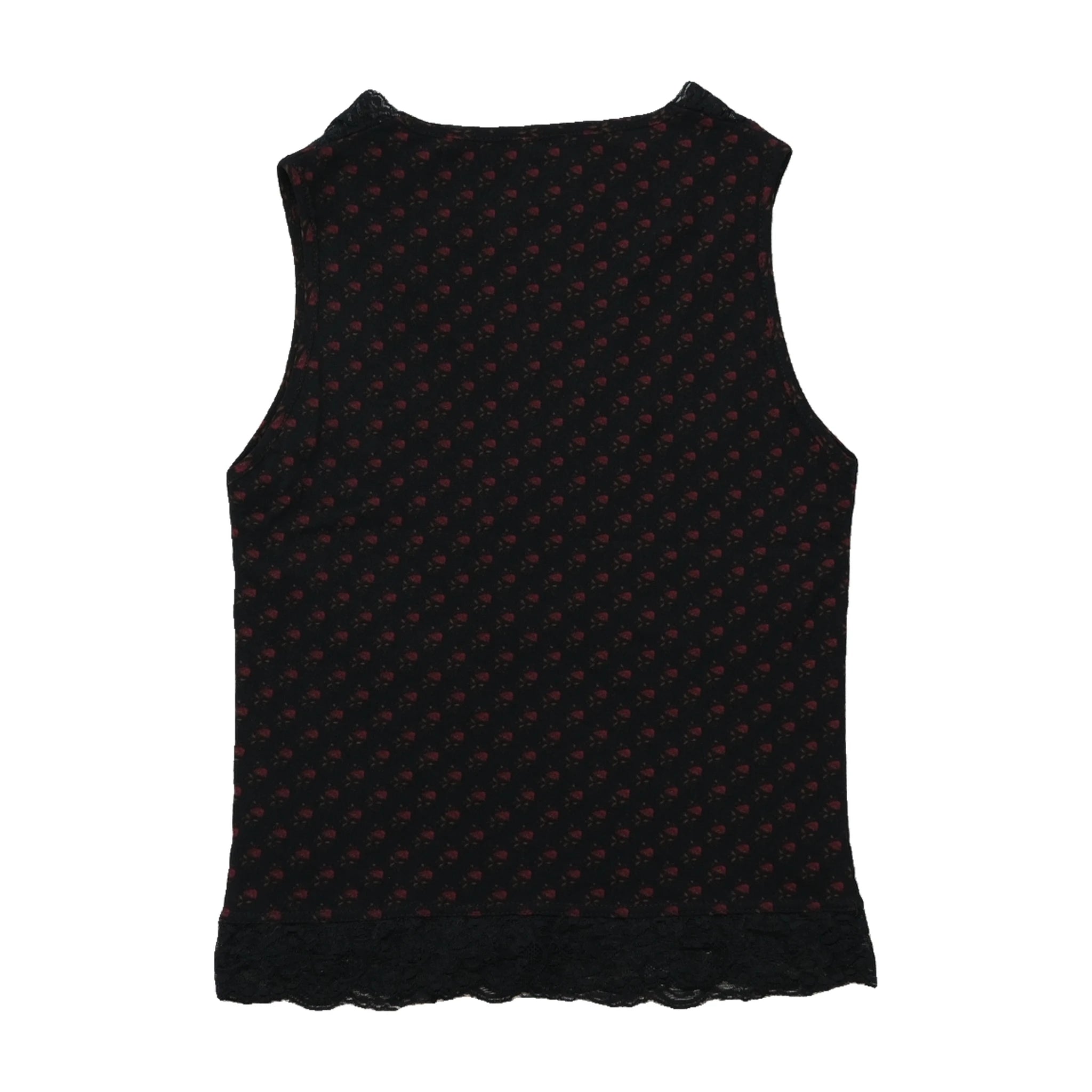 PHARD Floral Print Lace Trim V-Neck Sleeveless Blouse