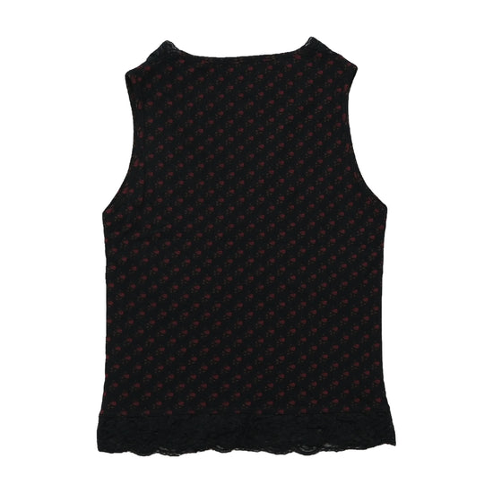 PHARD Floral Print Lace Trim V-Neck Sleeveless Blouse