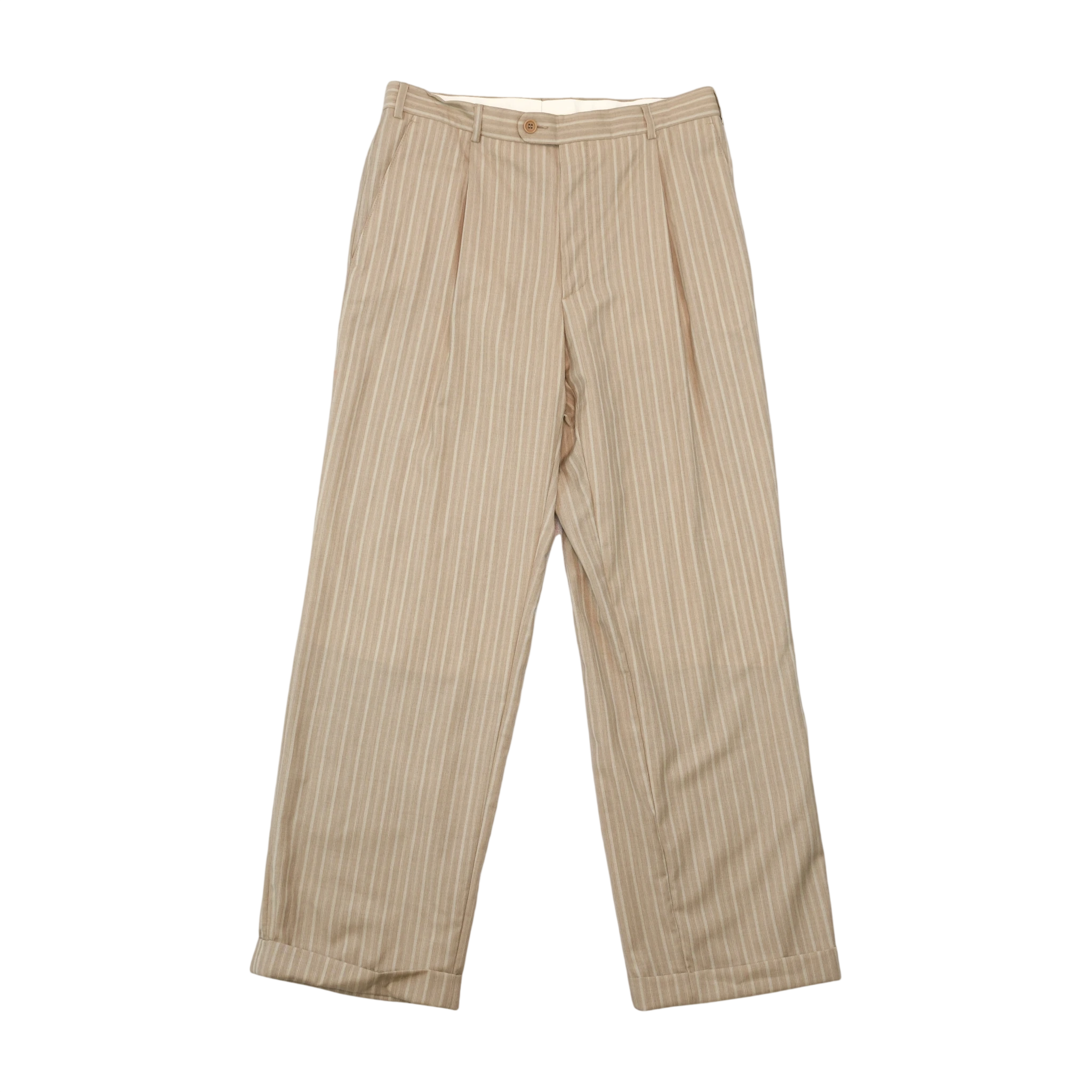 Carlo Santi Vintage Virgin Wool Beige Pinstripe Tailored Pants