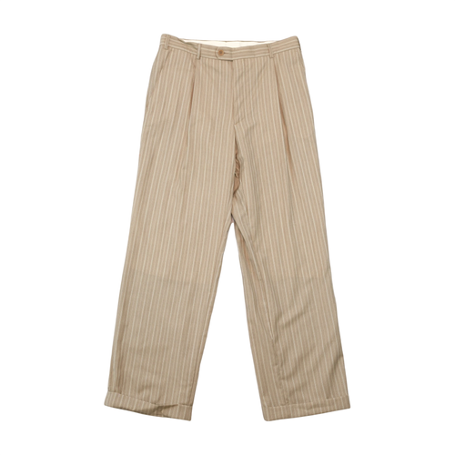 Carlo Santi Vintage Virgin Wool Beige Pinstripe Tailored Pants