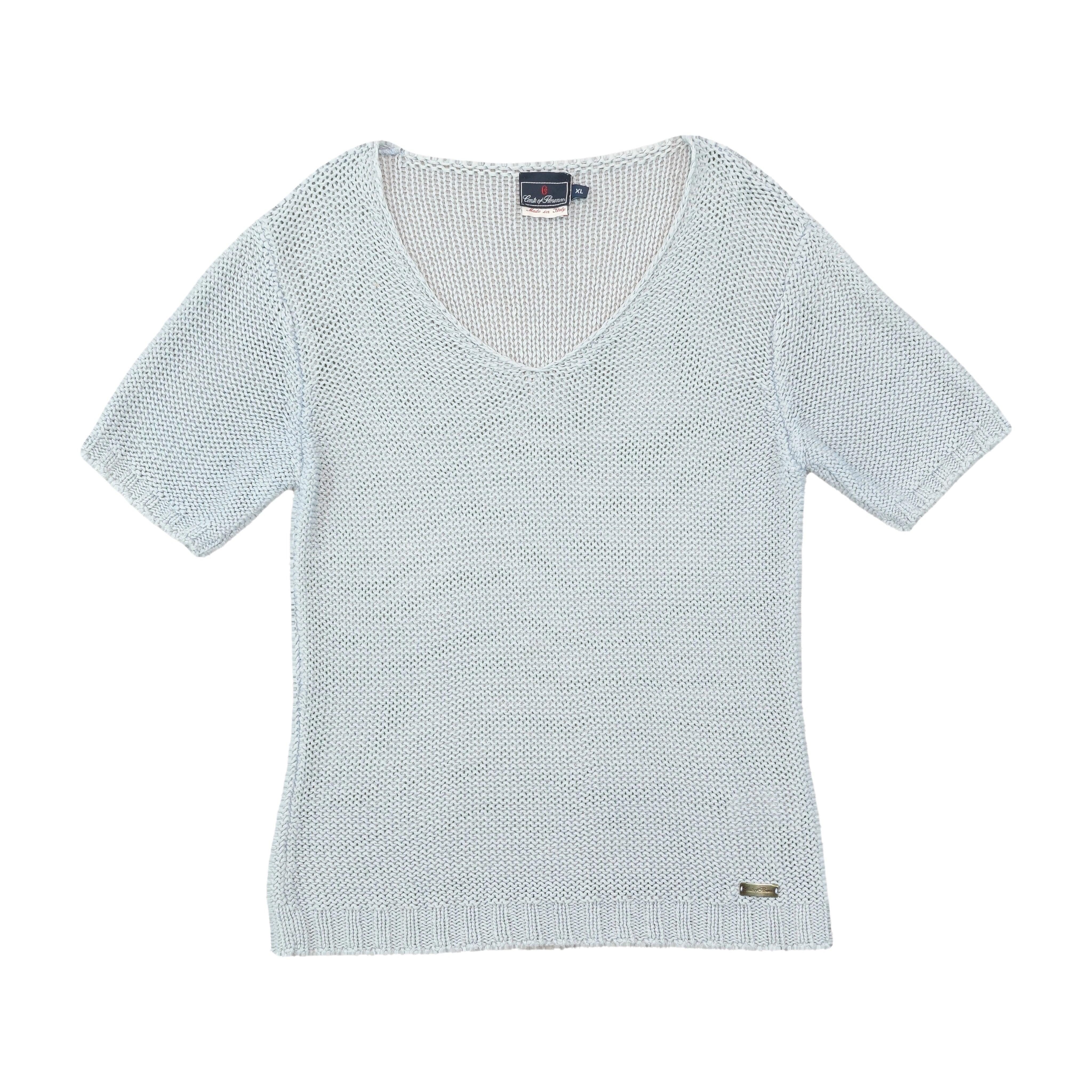 Conte of Florence V-Neck Short Sleeve Knit Sweater