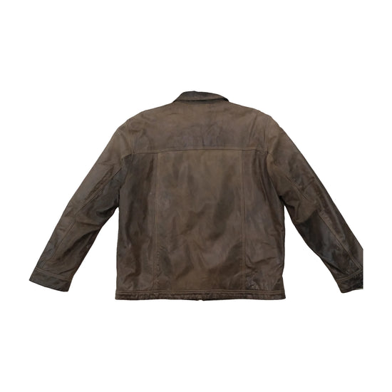 Vintage Brown Leather Paneled Zip Jacket