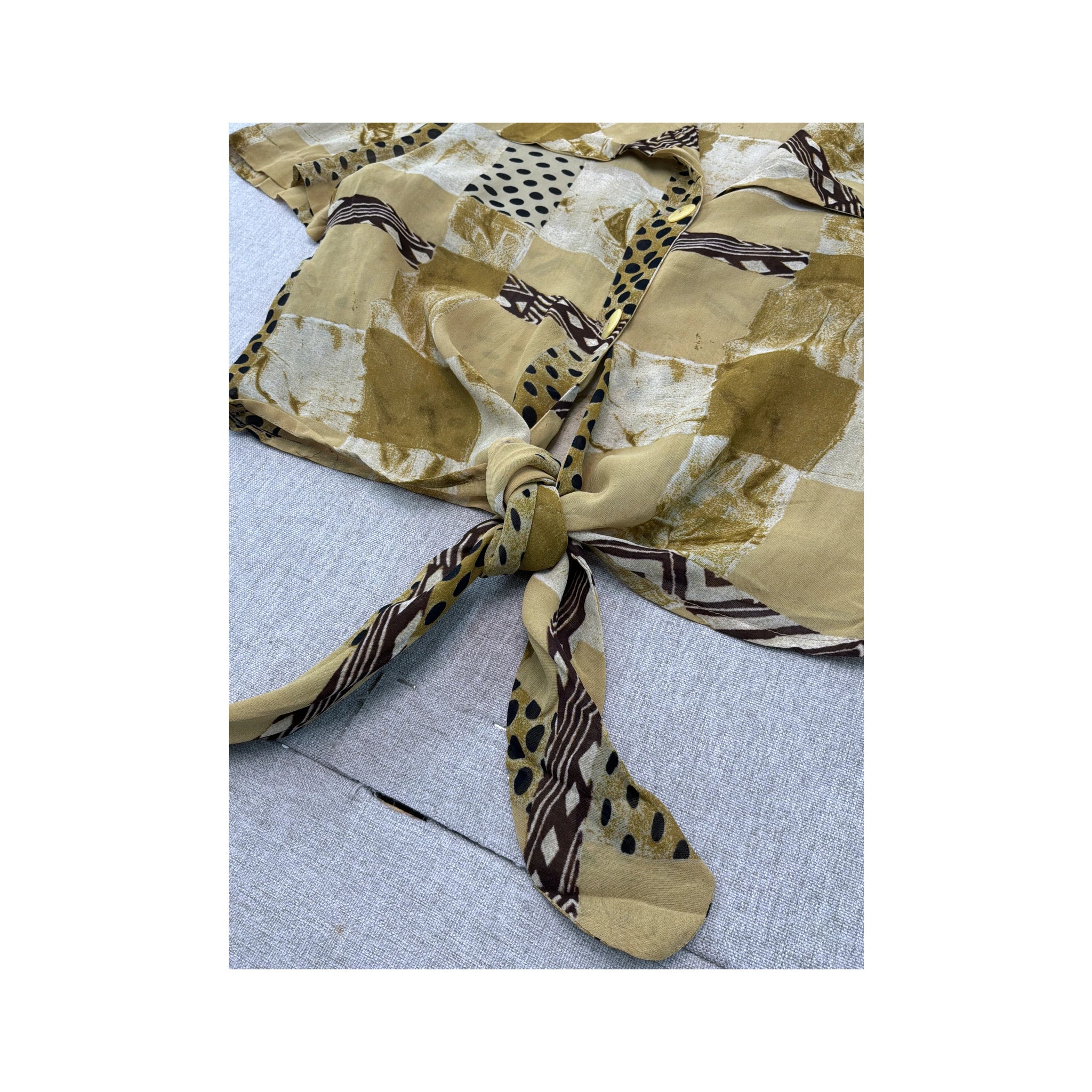 b previousti Patchwork Print Button Up Shirt