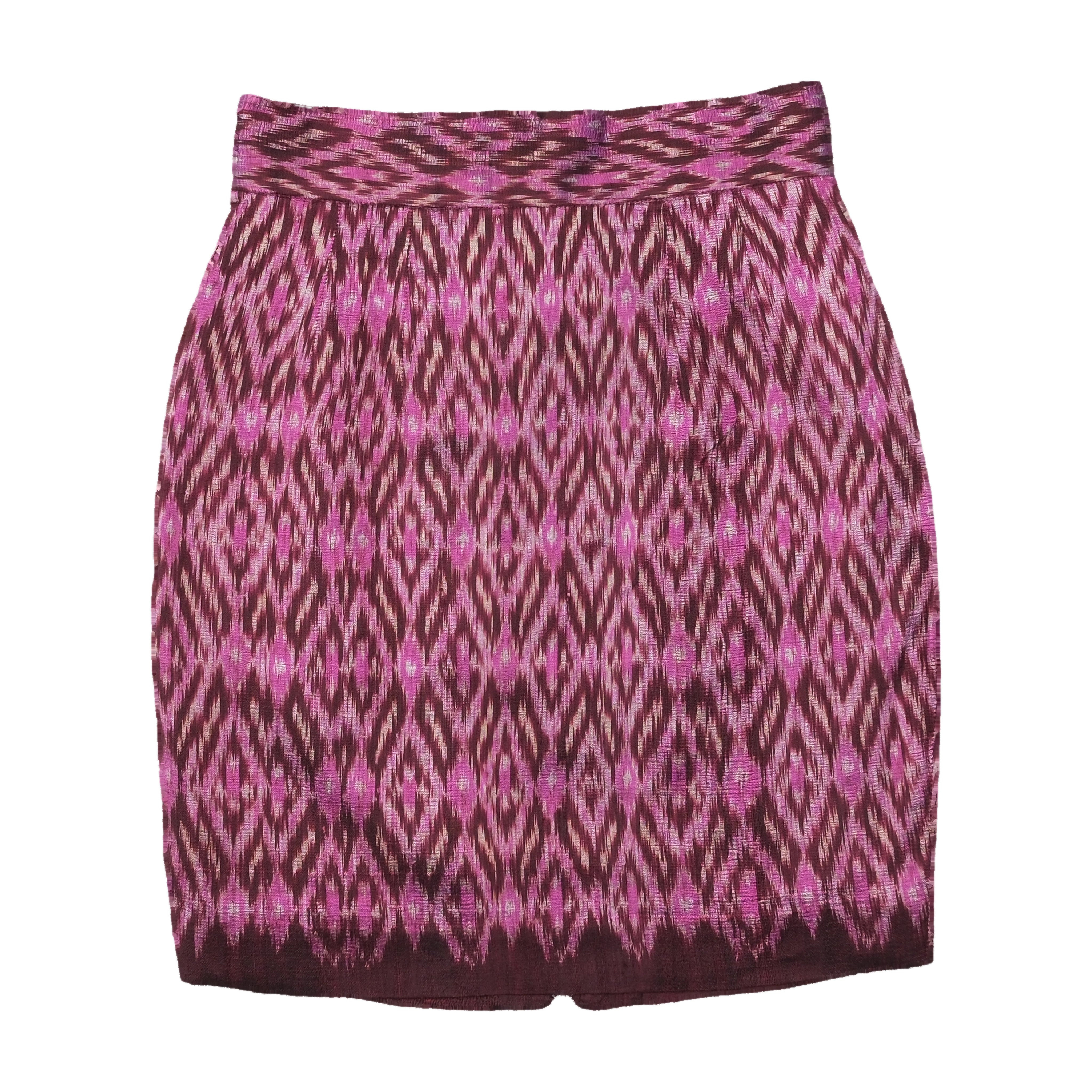 Vintage Handwoven Purple Thai Mudmee Ikat Pencil Skirt