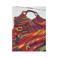 Abstract Stripe Floral Mesh Tank Top