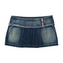 Mini saia Plissada Phard Basic Jeans em ganga de algodão de Cintura Descida com Bainha Desfiada