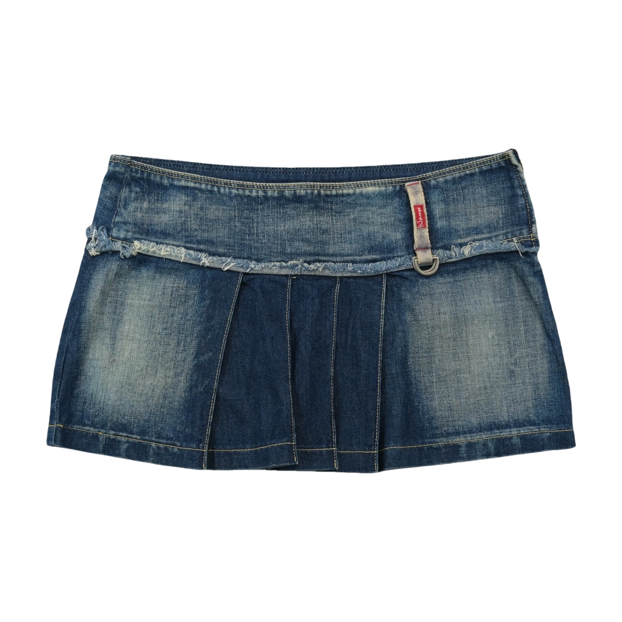 Mini saia Plissada Phard Basic Jeans em ganga de algodão de Cintura Descida com Bainha Desfiada