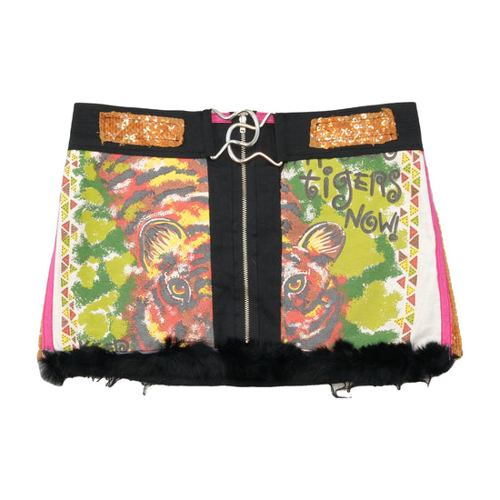 CyBerg VintaGe Tiger Print Fur Trim Mini Skirt