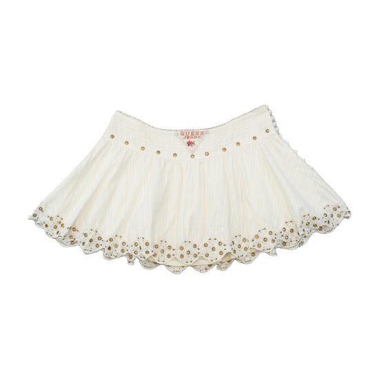 Guess Jeans White Embellished Eyelet Mini Skirt