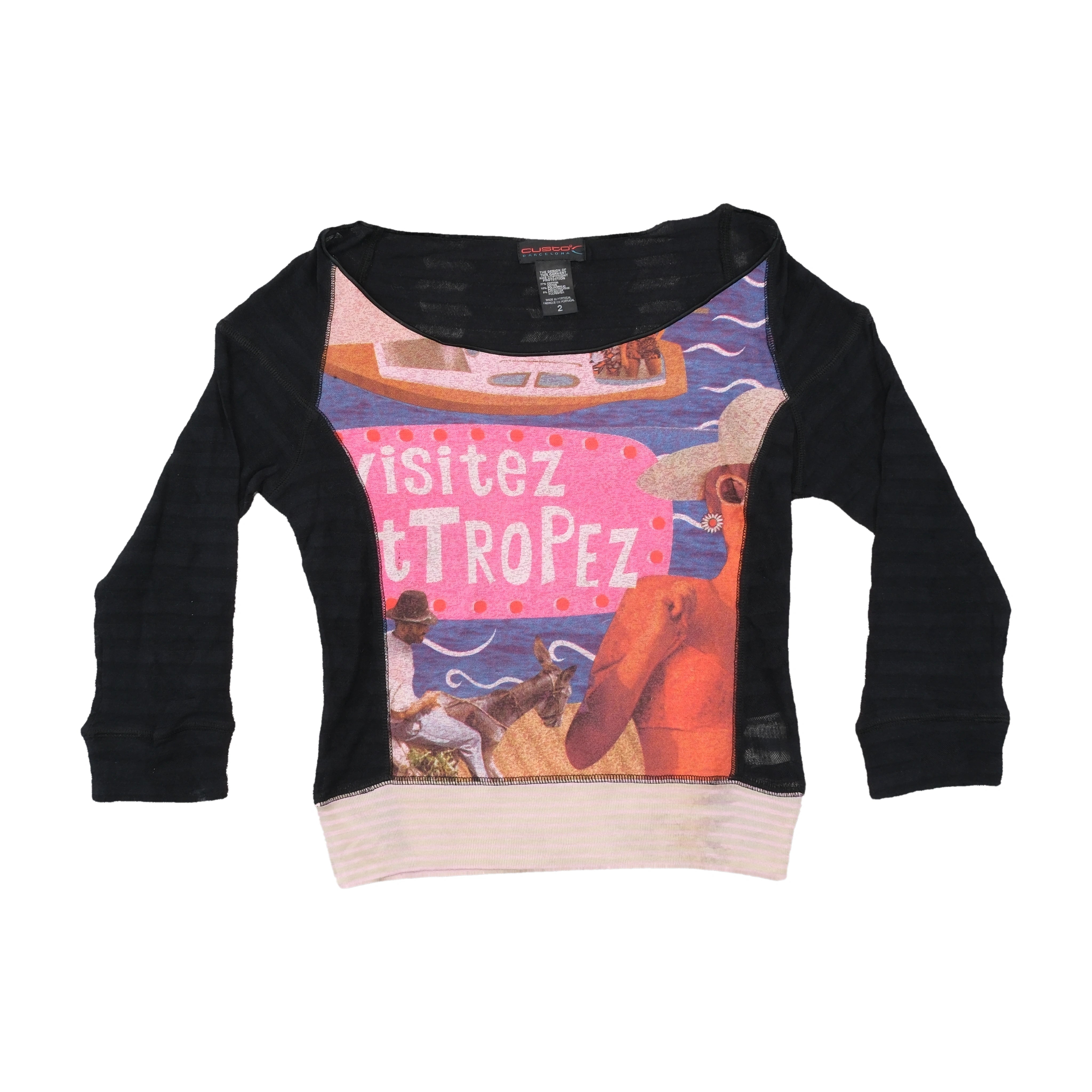 Custo Barcelona Graphic Sheer Panel Long Sleeve T-shirt