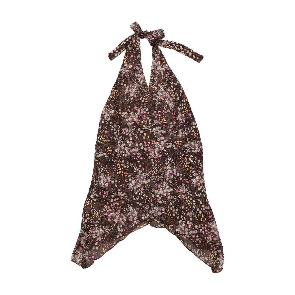 Silk Floral Handkerchief Halter Tank Top