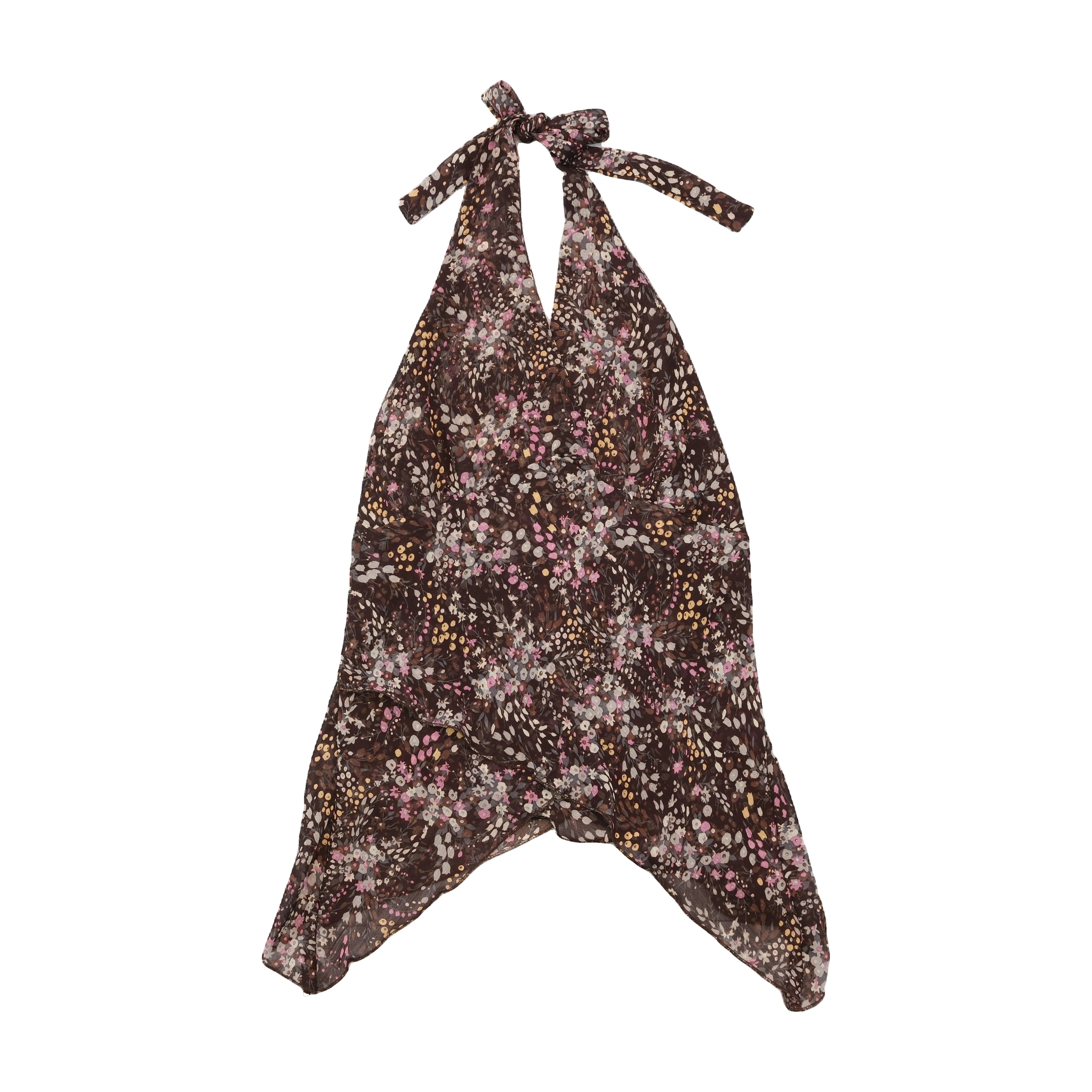 Silk Floral Handkerchief Halter Tank Top