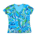 Pure System Blue Green Psychedelic Floral Mesh Blouse