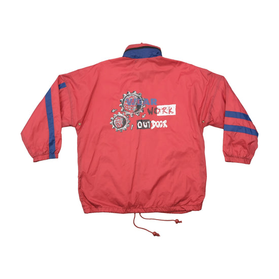 Vintage Red and Navy Colorblock Graphic Windbreaker Jacket