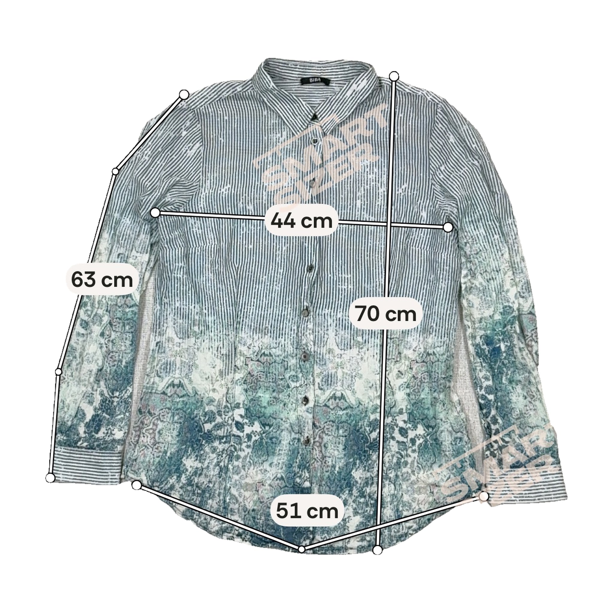 BIBA Blue Striped & Floral Print Button-Up Shirt
