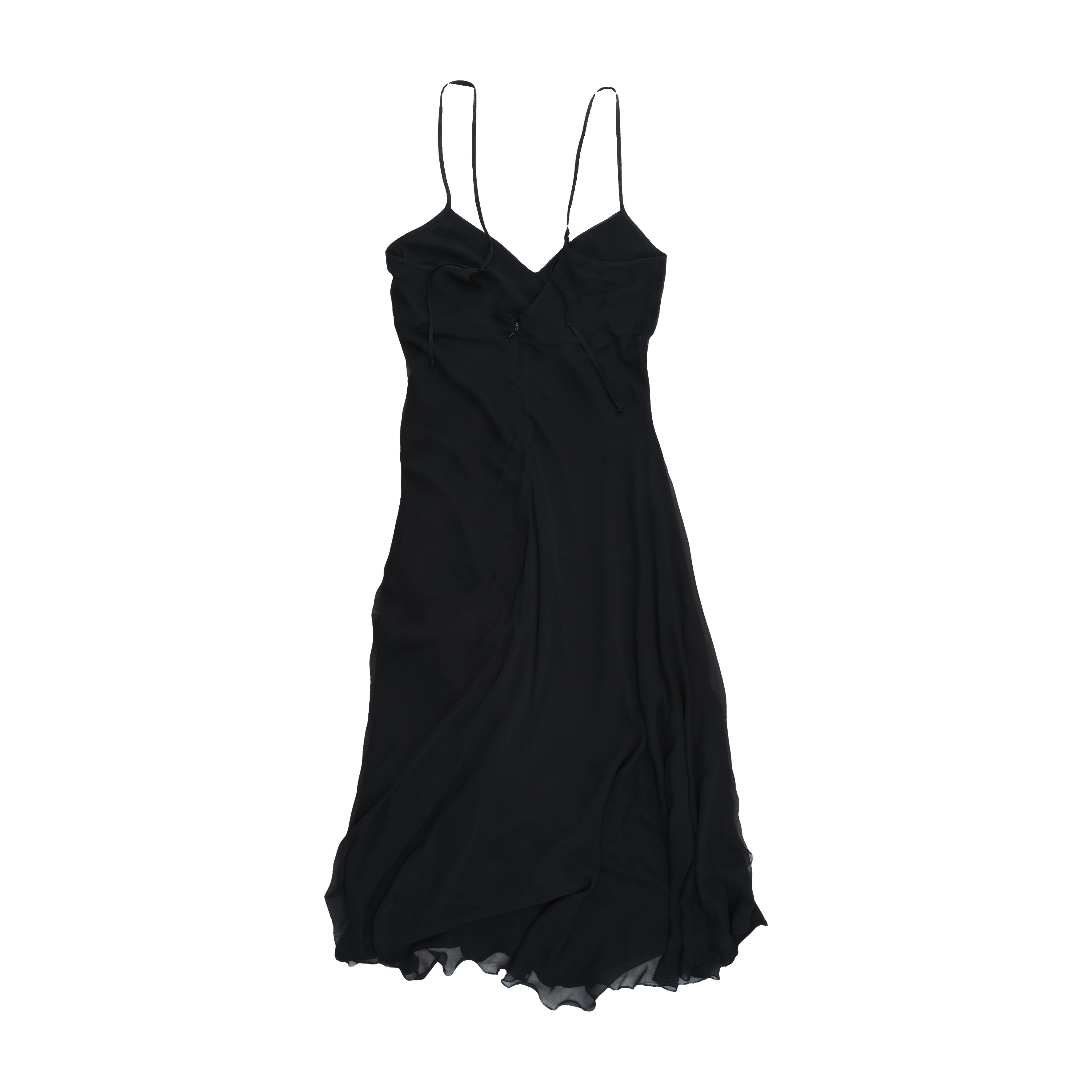 Asymmetrical Ruffled Layered Chiffon Spaghetti Strap Dress
