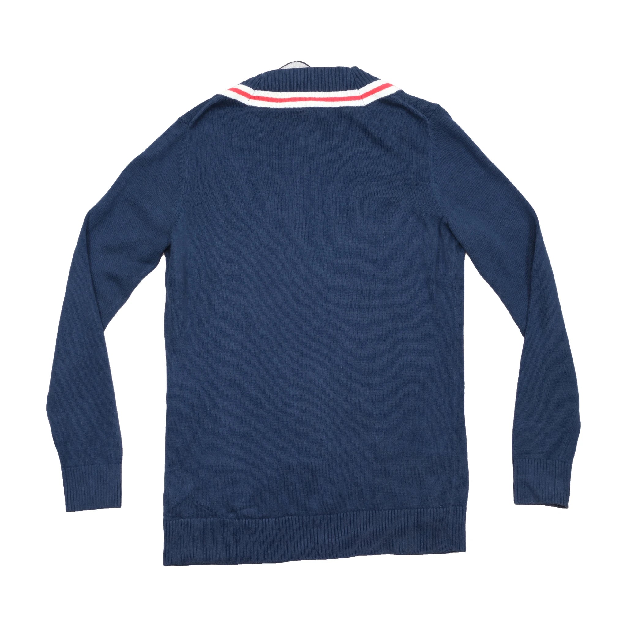 Casaco de malha Tommy Hilfiger Azul-marinho com decote em V e Acabamento às riscas vermelhas/Brancas