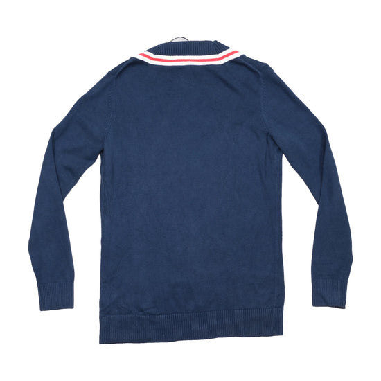 Tommy Hilfiger Navy V-Neck Knit Cardigan with Red/White Stripe Trim